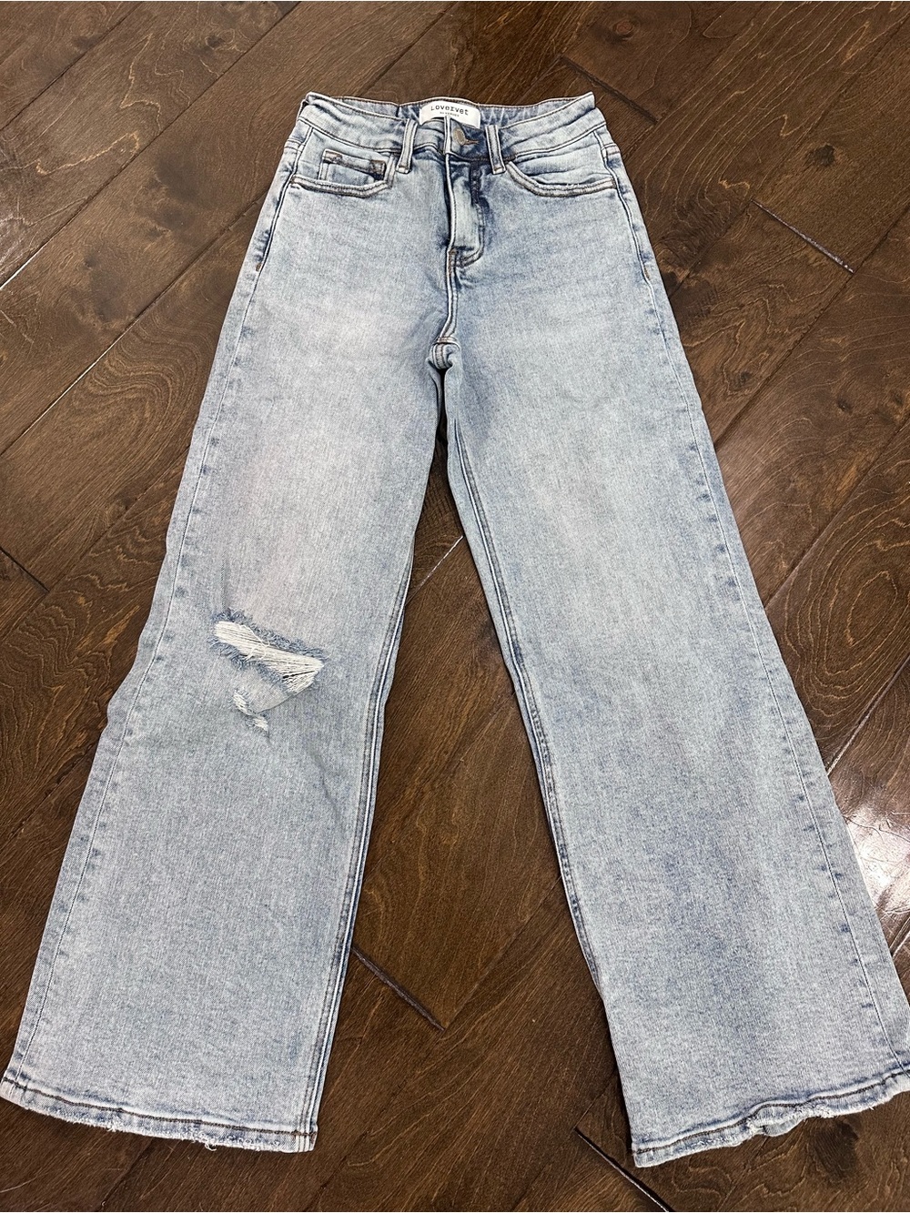 Light Blue Wide Leg Jeans with Knee Distress - Unbranded